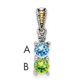 Sterling Silver Antiqued w/14k 2-stone w/Diamond Mother's Pendant